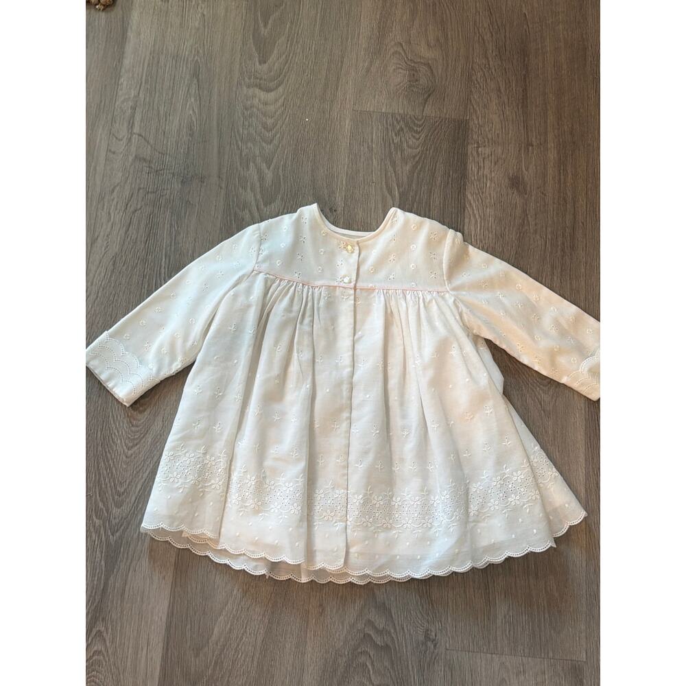 Vintage toddler girls size 4T white with pink cotton dress coat